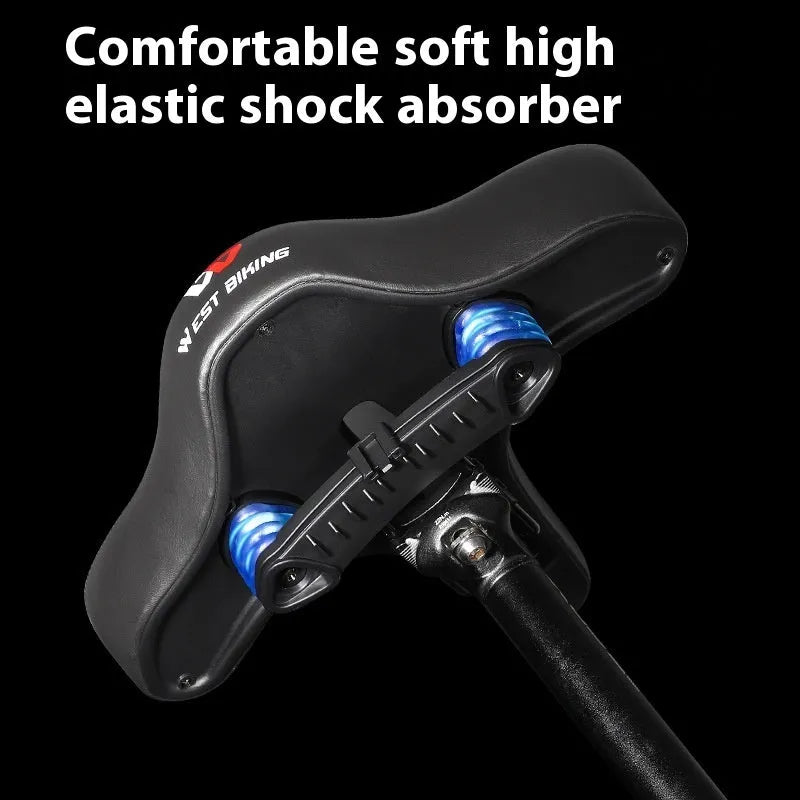 Black leather bicycle seat cushion with thick polyurethane foam padding.