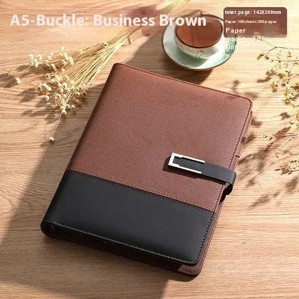 A5 notebook with pu leather cover in multiple colour options including brown, black, green, blue, and red.