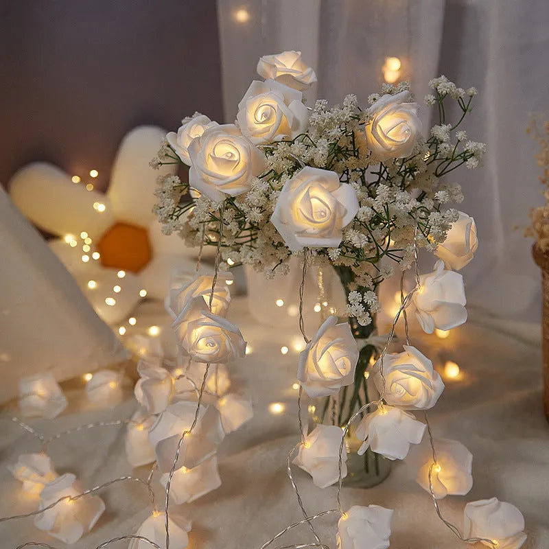 Battery-powered LED rose small coloured lights indoor holiday decoration string with 1.5m length