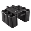 Black bicycle drink cage storage bag mounted on a bottle cage, showing its 2-litre capacity and scratch-resistant side panels.