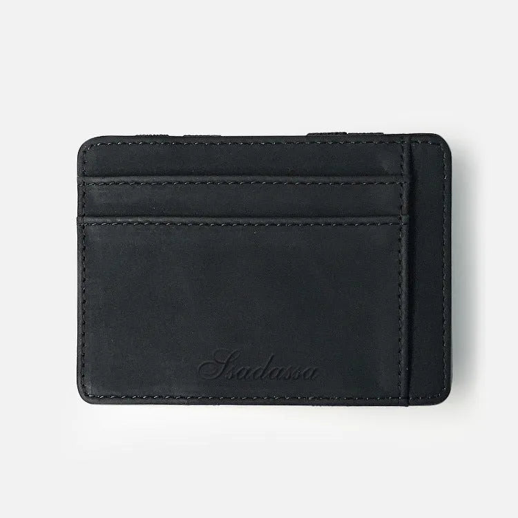 Matte leather Korean style coin purse in a horizontal square shape, showing decorative sewing lines and a coin pocket.
