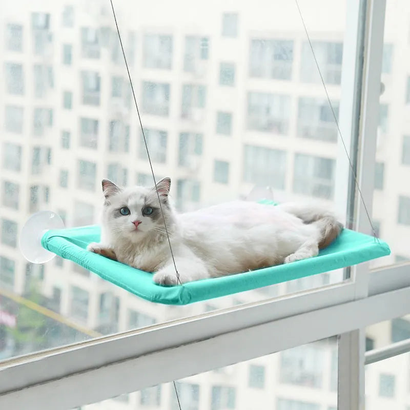 Cat hammock made of Oxford cloth with plastic steel wire, 55cm long, hanging on window with suction cups