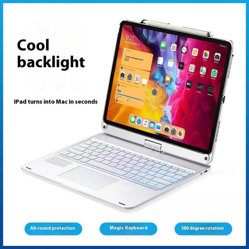 Miaocontrol 360-degree rotating Bluetooth keyboard for iPad tablets in rose gold, silver, and black colour options