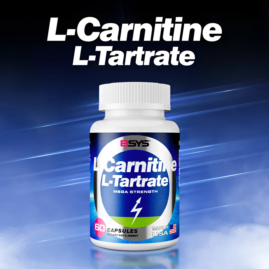 BSYS L-Carnitine L-Tartrate 60 capsules bottle dietary supplement for energy metabolism and exercise recovery