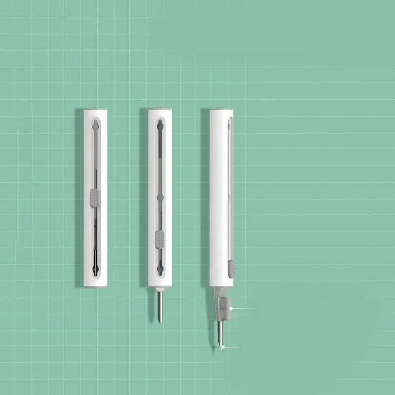 3 in 1 headset cleaning pen with metal tip and sponge on white background