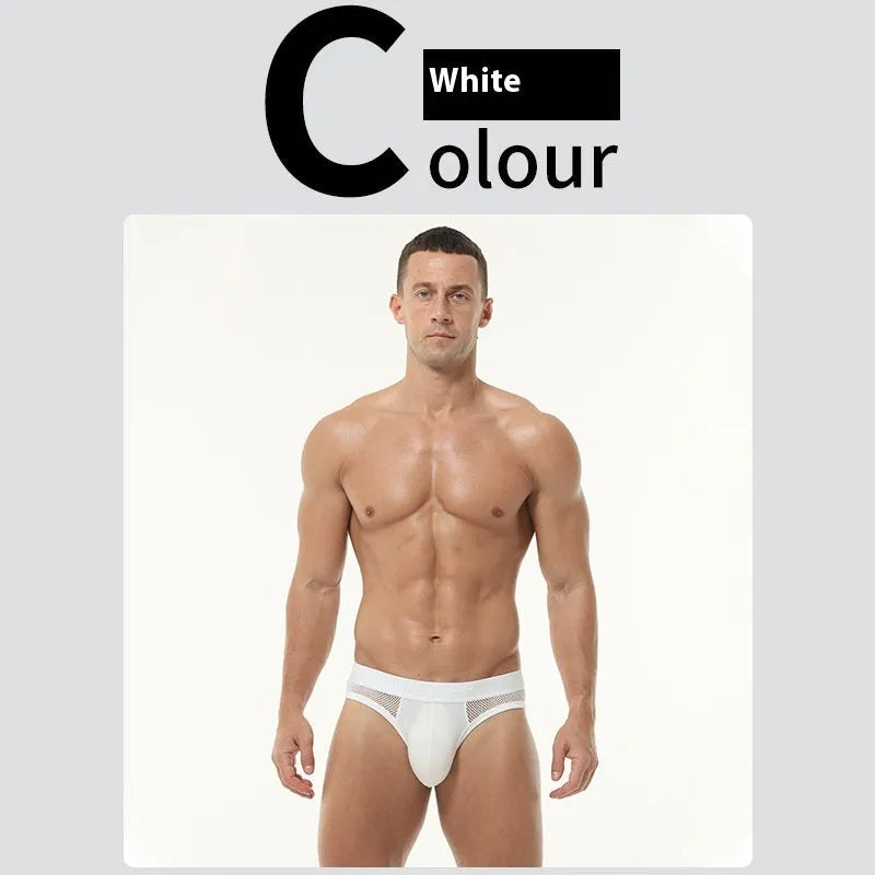Men's high elastic mesh low waist briefs in multiple colours showing knit weaving detail