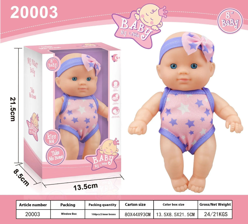 21.5cm tall simulation baby vinyl figurine doll in display box with six colour variant options