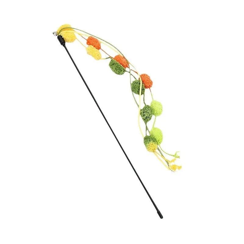 Rainbow cotton candy cat teaser wand with lengthening bar and bite-resistant tassel bell in plush material