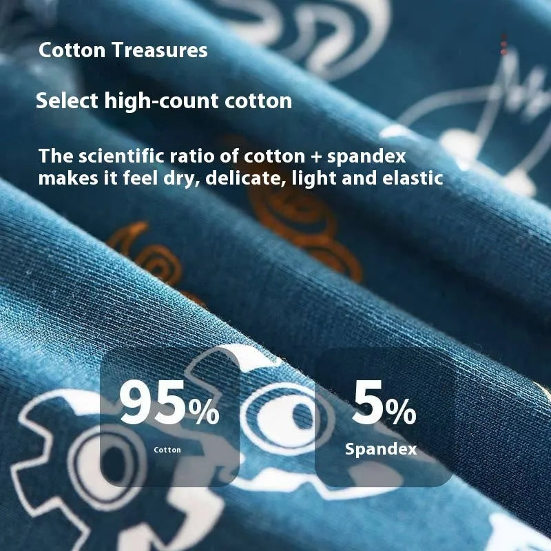 Men's cotton boxer shorts in a selection of patterns including Beast Carnival and Space Travel, showing mid-waist design.
