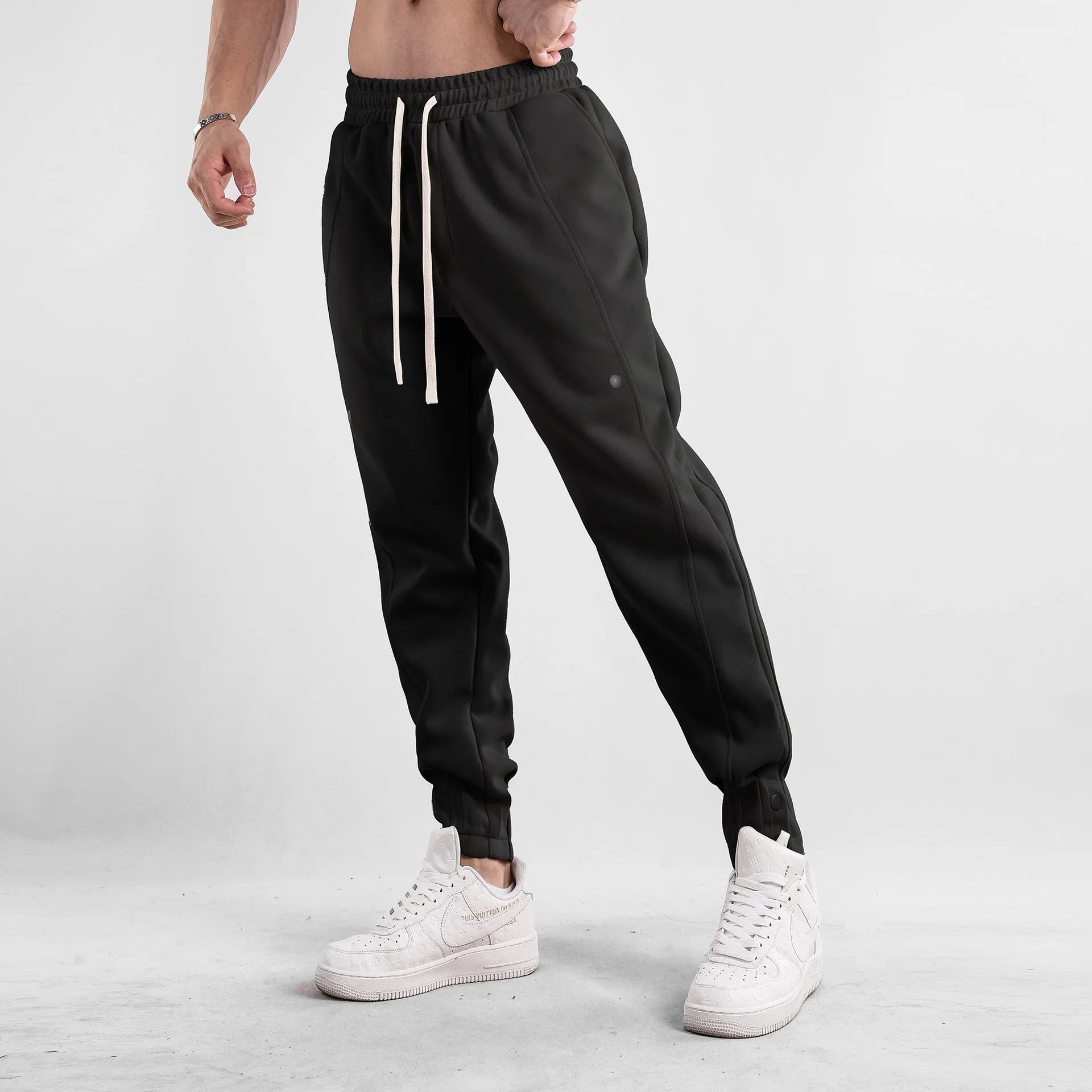 Men's loose-fit cotton casual trousers in light blue, mid-waist design, available in sizes M to XXXL