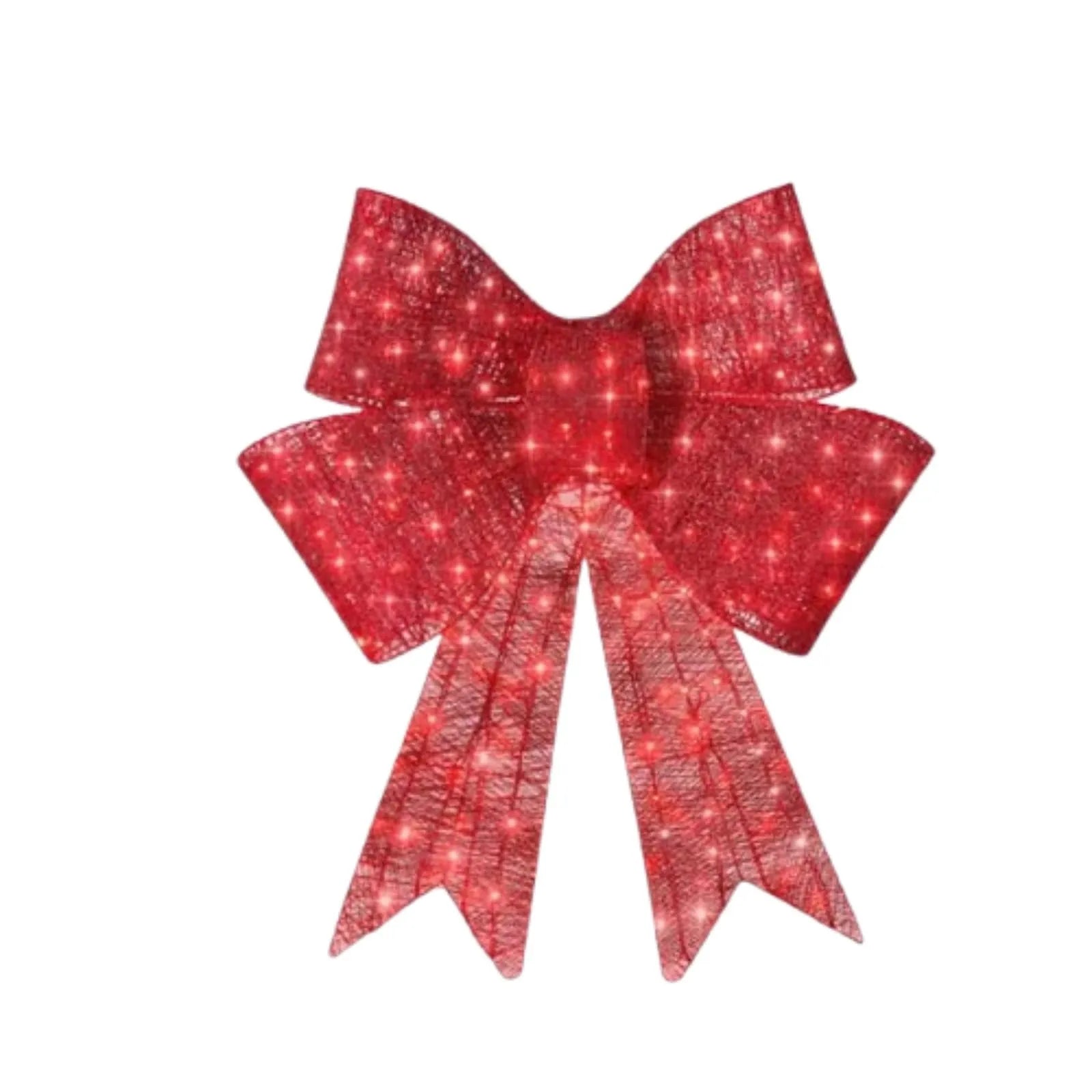 Red satin light up Christmas bowknot on a tree branch with warm glow