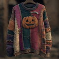 Women's digital print pullover sweater with 3D effect pattern, round neck, loose fit, long sleeves, in polyester fabric