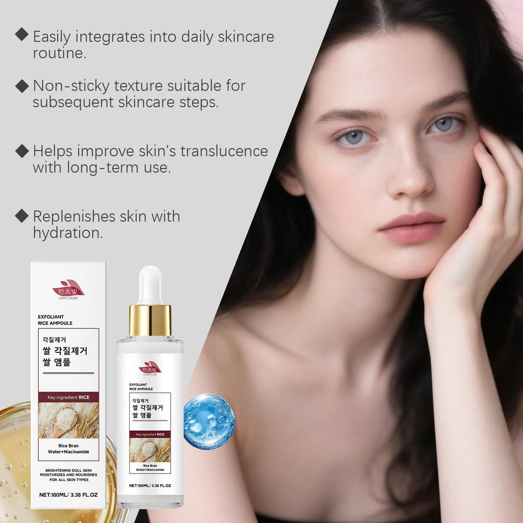 100ml bottle of Rice Exfoliating Liquid with hydrolyzed rice extracts and salicylic acid for gentle facial exfoliation
