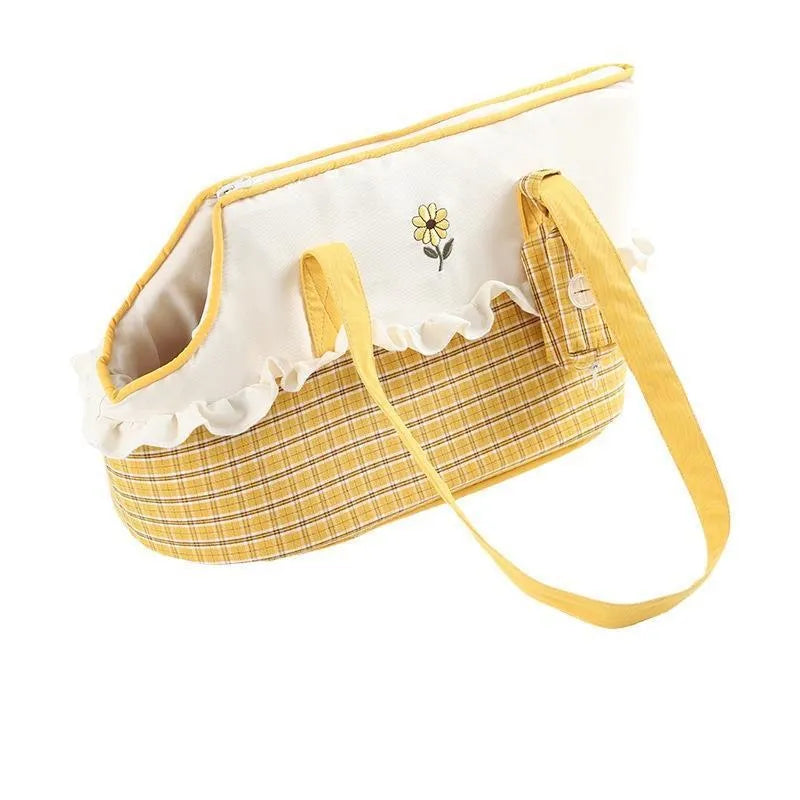 Short plush shoulder cat bag with cartoon pattern in green, red, or yellow colour options