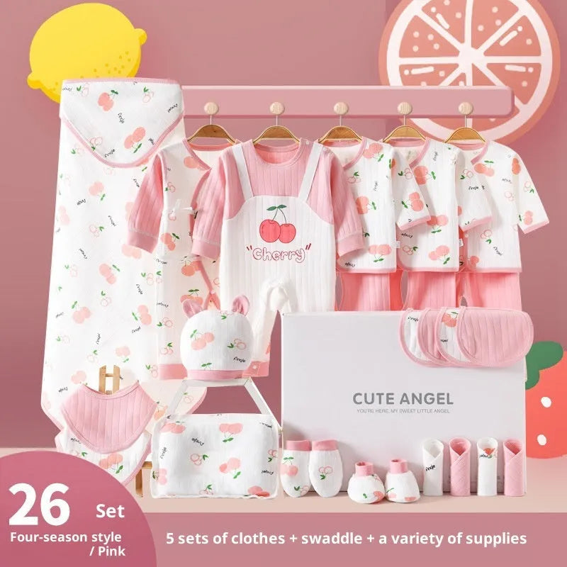 Baby pure cotton gift set with orange apple cherry colour options for newborns