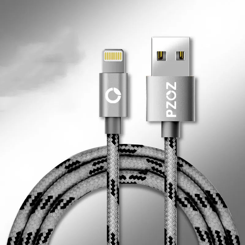 Apple MFI certified Lightning charging cable in grey or silver, 1 metre length.