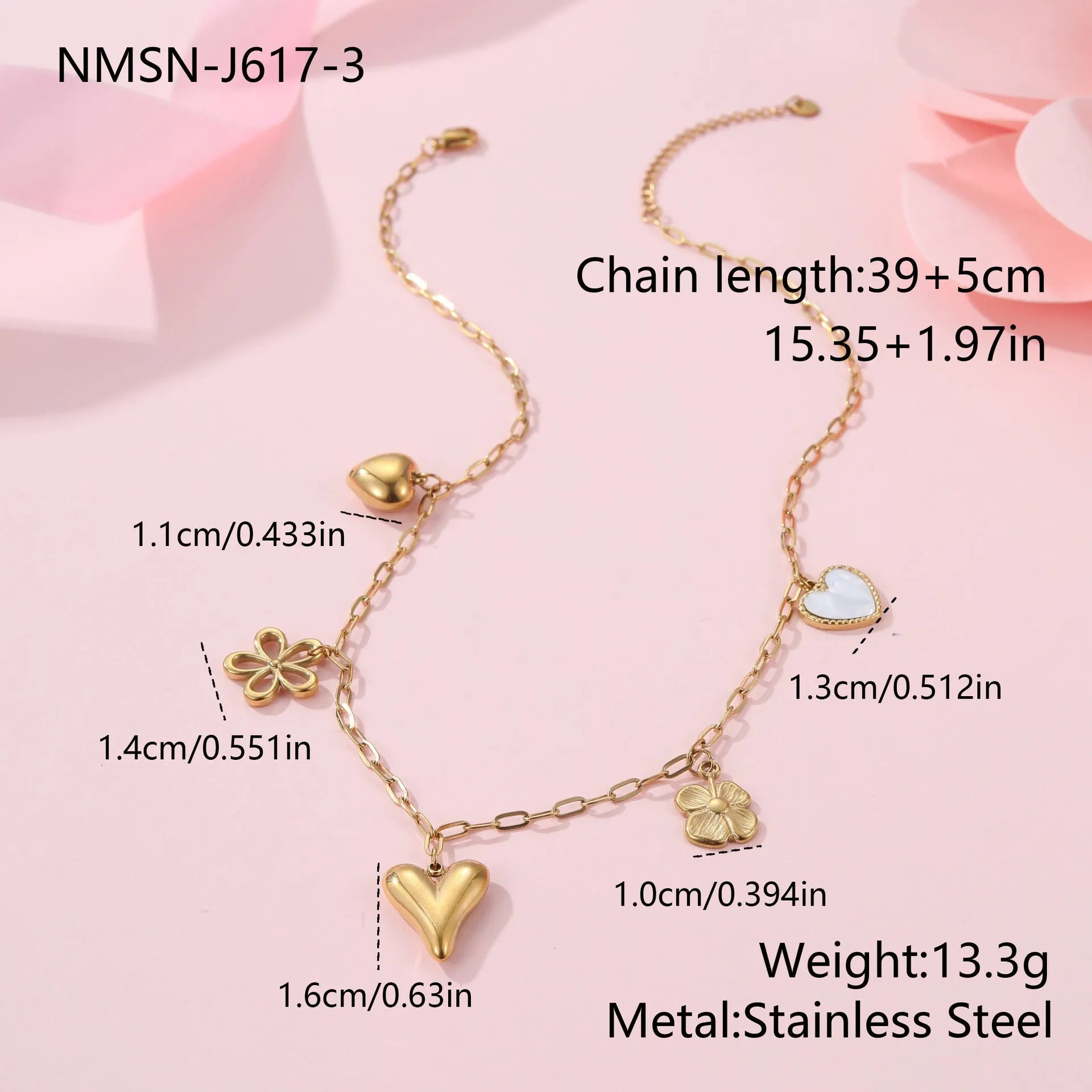 Sun Love pendant necklace in stainless steel with 18K electroplate, showing Heart and Ribbon Sun design options.