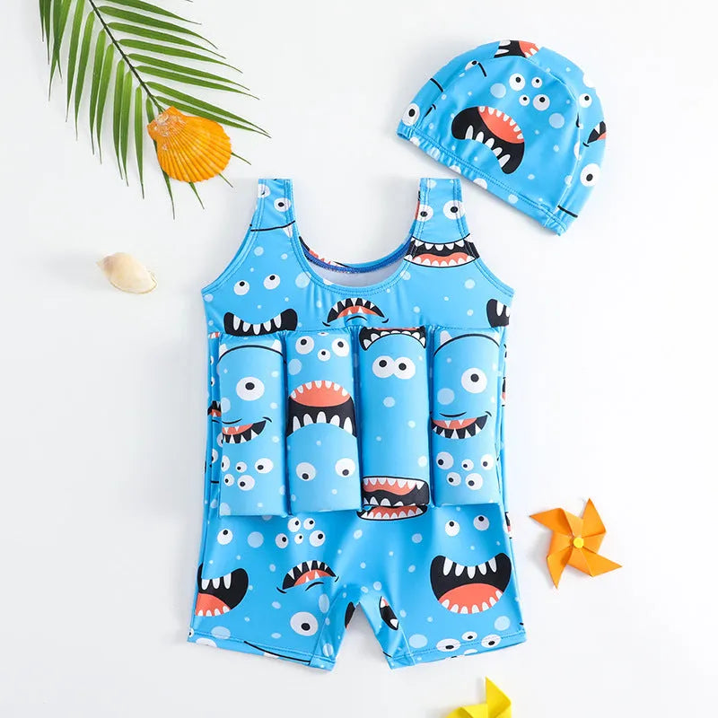 Children's buoyancy swimsuit boy's one-piece in Korean-style solid colour, nylon fabric, available in sizes M to XXL
