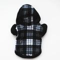 Fleece dog hooded sweater in black and white grid, winter clothing for small to large dogs