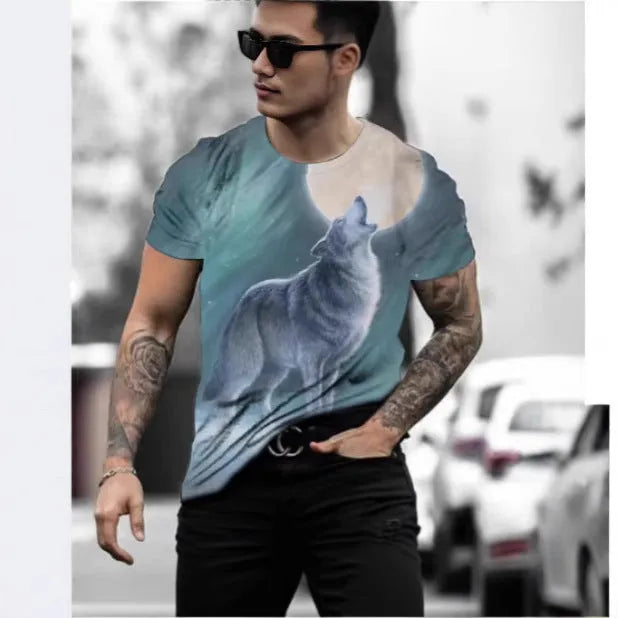 Retro 3D animal print men's short-sleeved T-shirt in polyester fabric with digital printing