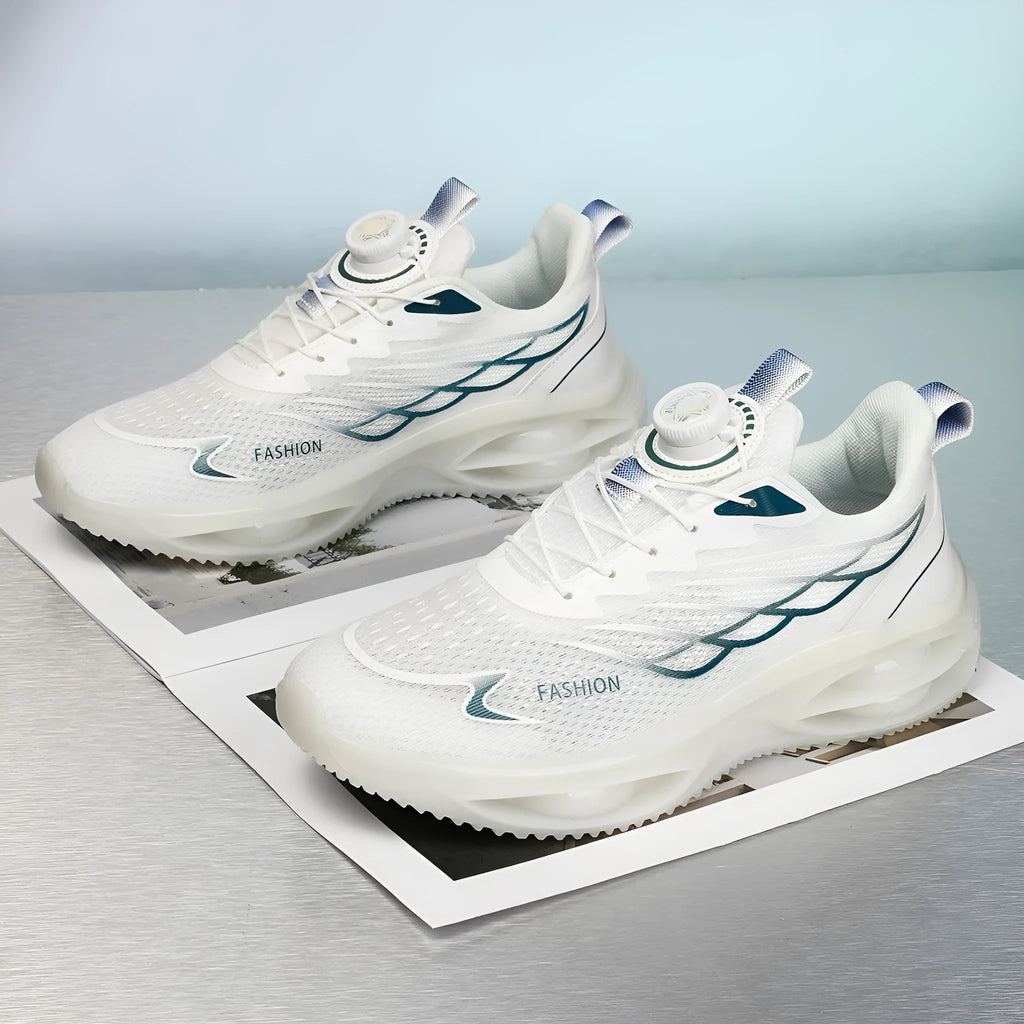 Casual breathable running shoes in sky blue with lace-up front and rubber sole