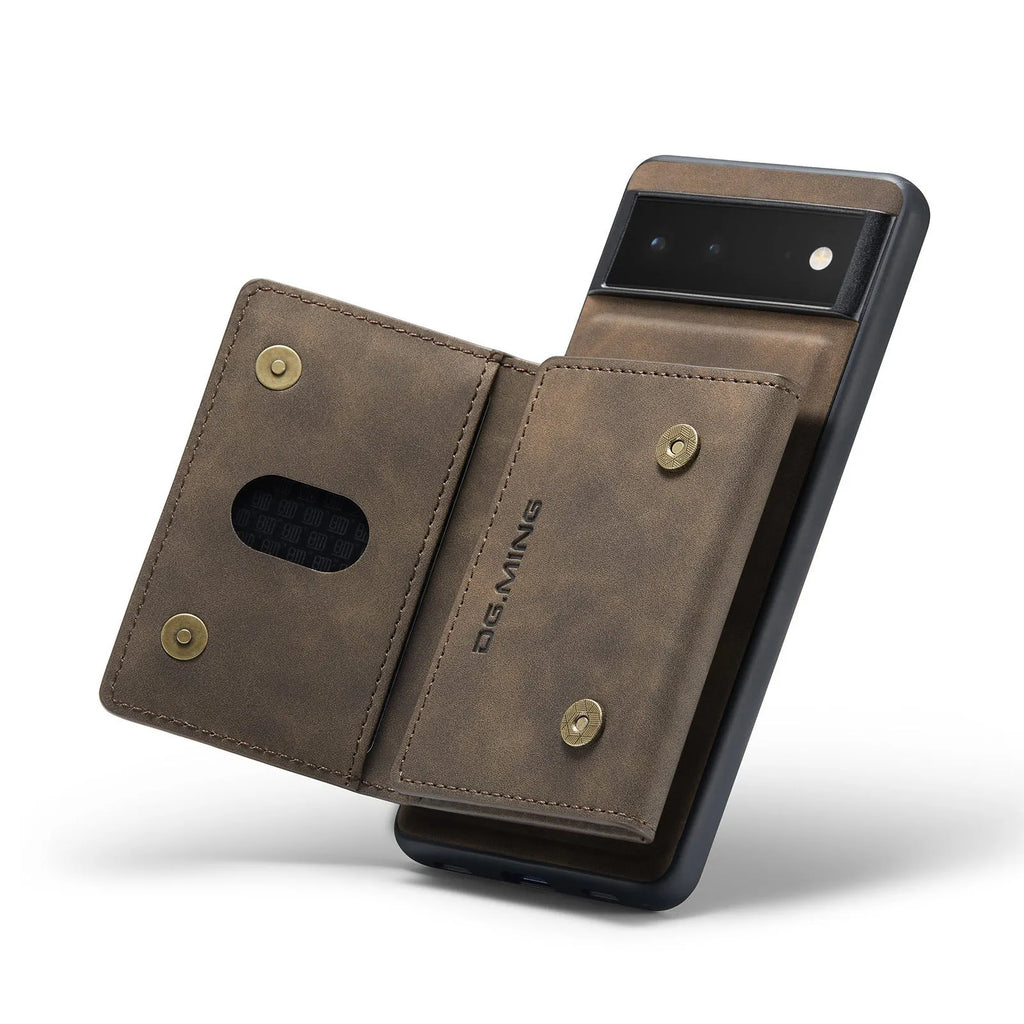 Leather magnetic card holder phone case for Google Pixel, hand-woven finish, multiple colours