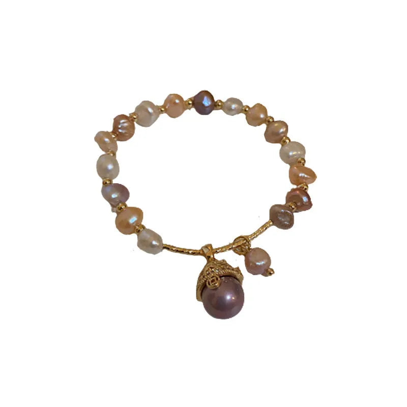 Baroque freshwater pearl bracelet for women with geometric shape and pearl-inlaid style