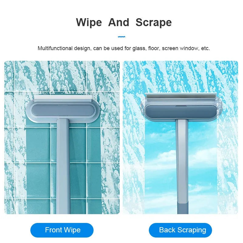 Multifunctional 4-in-1 screen cleaner and pet hair remover brush with flannel head and extension handle.