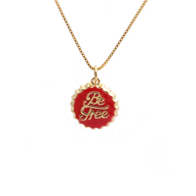 Copper Be Free bottle cap pendant necklace with a 40cm box chain in a selected electroplated colour.