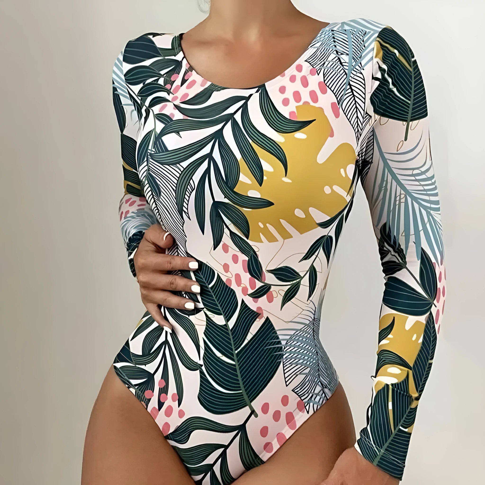 Women's floral printed one-piece swimsuit with split backless design in blue colour