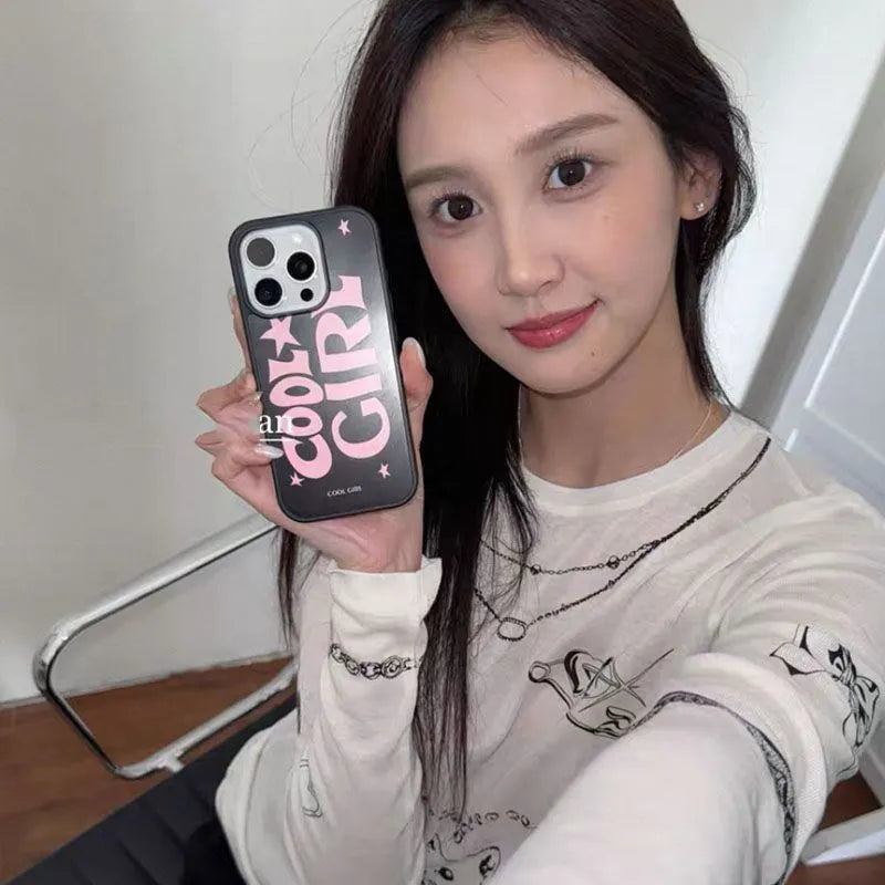 Black pink silicone phone case with creative star pattern and text print for Apple iPhone