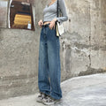 A pair of women's high-waist straight-leg jeans in a retro blue colour, shown in a cropped length.
