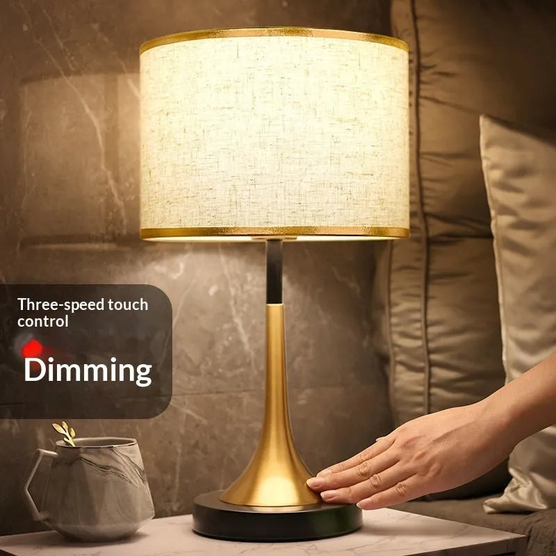 Touch sensor dimming table lamp with stepless dimming, Phnom Penh fine linen shade, modern style