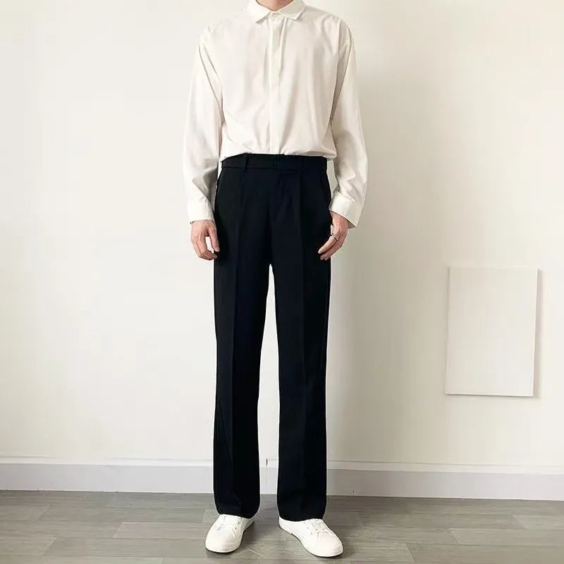 Loose wide-leg draping trousers in polyester, straight-leg cut, black grey khaki, sizes S to 3XL