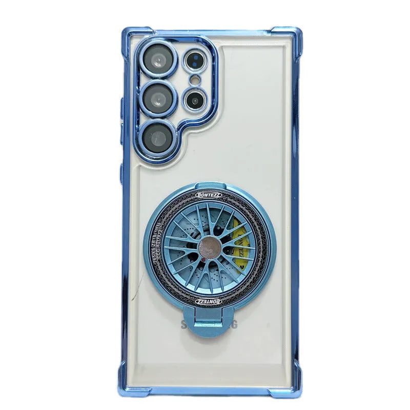 Samsung S23 phone case electroplated cool black with rotating gyro bracket and magnetic suction back
