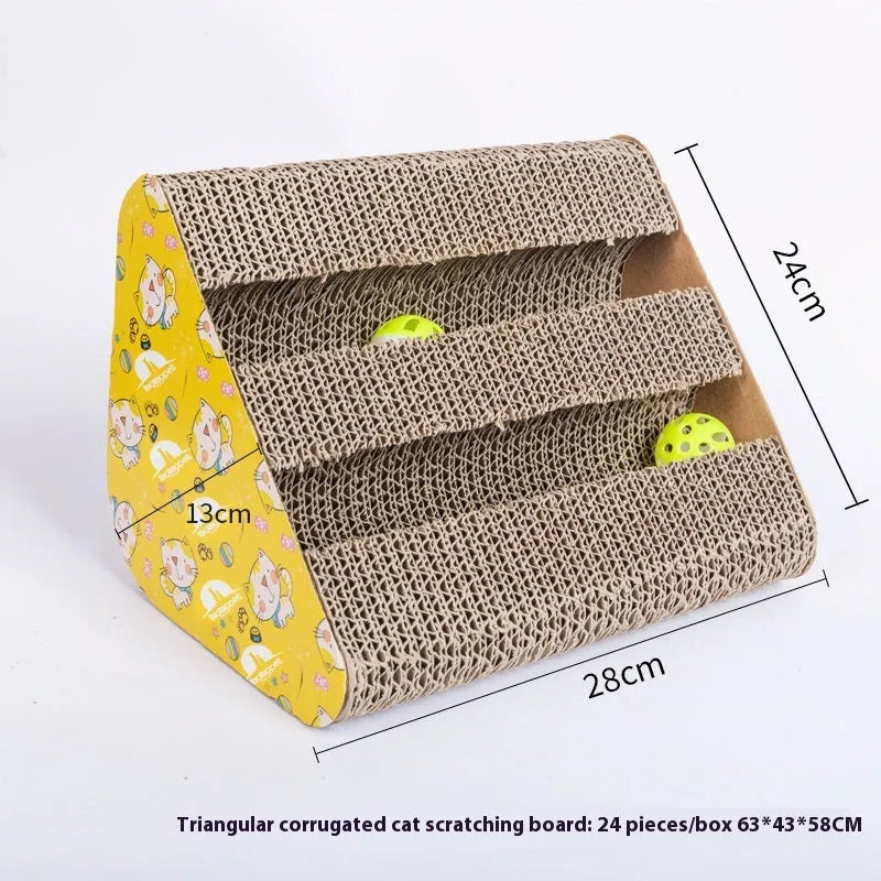 Corrugated paper cat scratch board with leather trim in seven shape styles