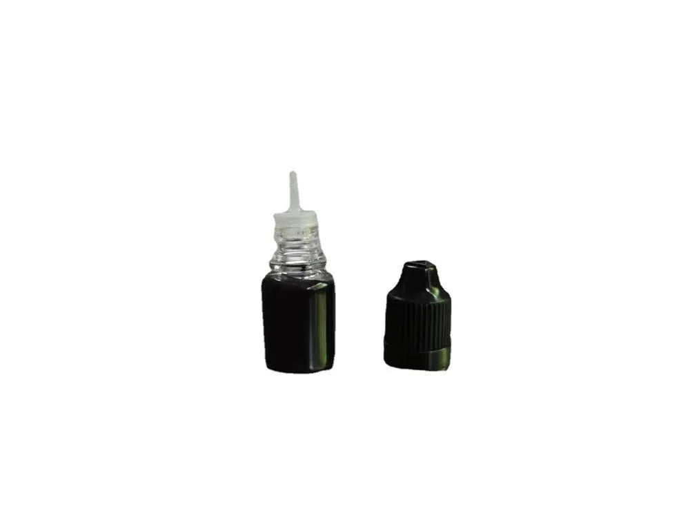 A small bottle containing 5ml of black confidentiality seal ink for privacy stamps.