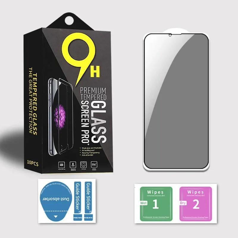 Black bare mold privacy tempered glass screen protector for iPhone, full-screen peep-proof film