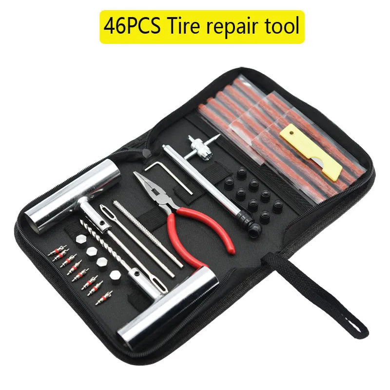 Quick first aid cloth bag tire repair kit with 45 steel tools for emergency roadside use