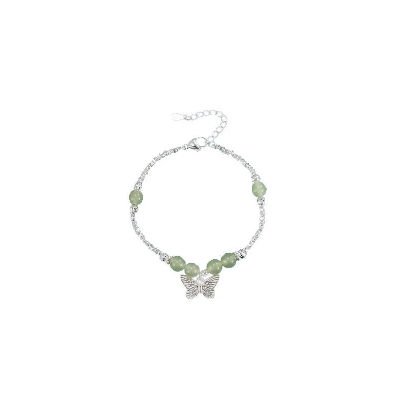 Hetian jade silver butterfly bracelet and necklace set with electroplated copper construction