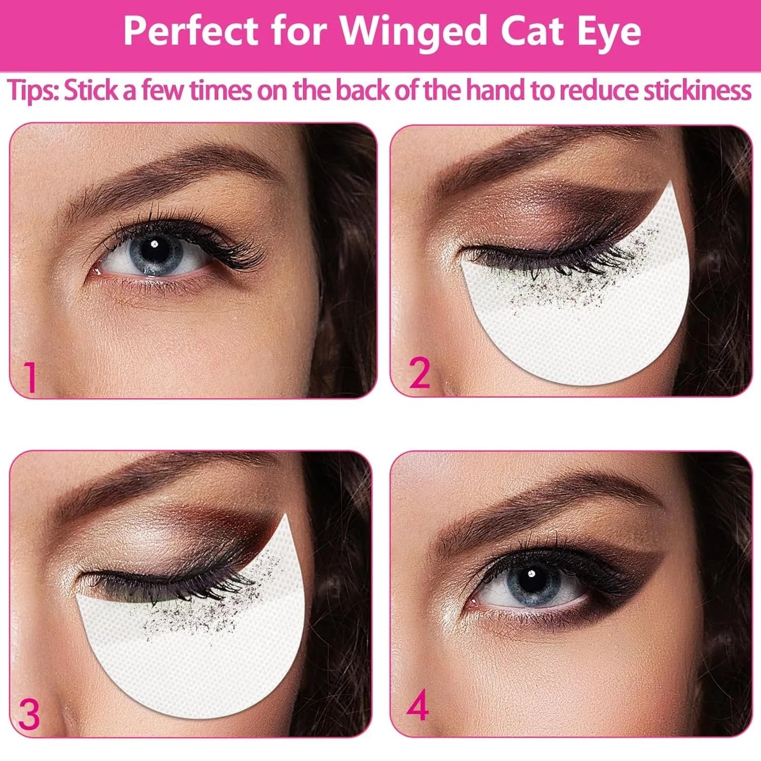 Pack of half-moon shaped, self-adhesive eyeshadow shields for under-eye makeup protection.