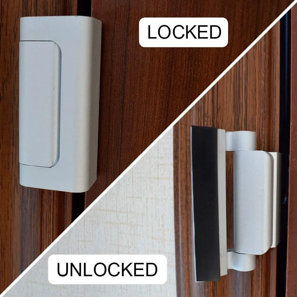 Silver aluminium alloy child safety door lock with 3-inch stop and hinge upgrade