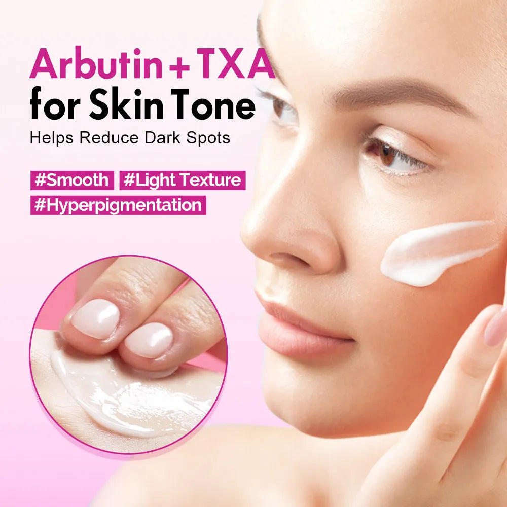 Nourishing moisturizing cream jar with Arbutin TXA formula for skin brightening and hydration