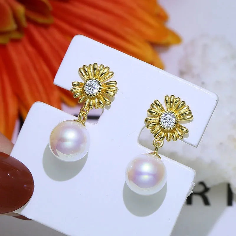 Baroque floral S925 sterling silver drop earrings with an open ring holder frame on the eardrop.