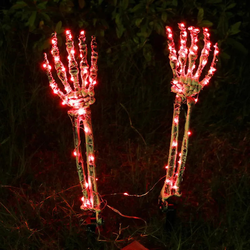 Halloween LED skeleton arm ground stake light with solar panel and battery options for outdoor decoration