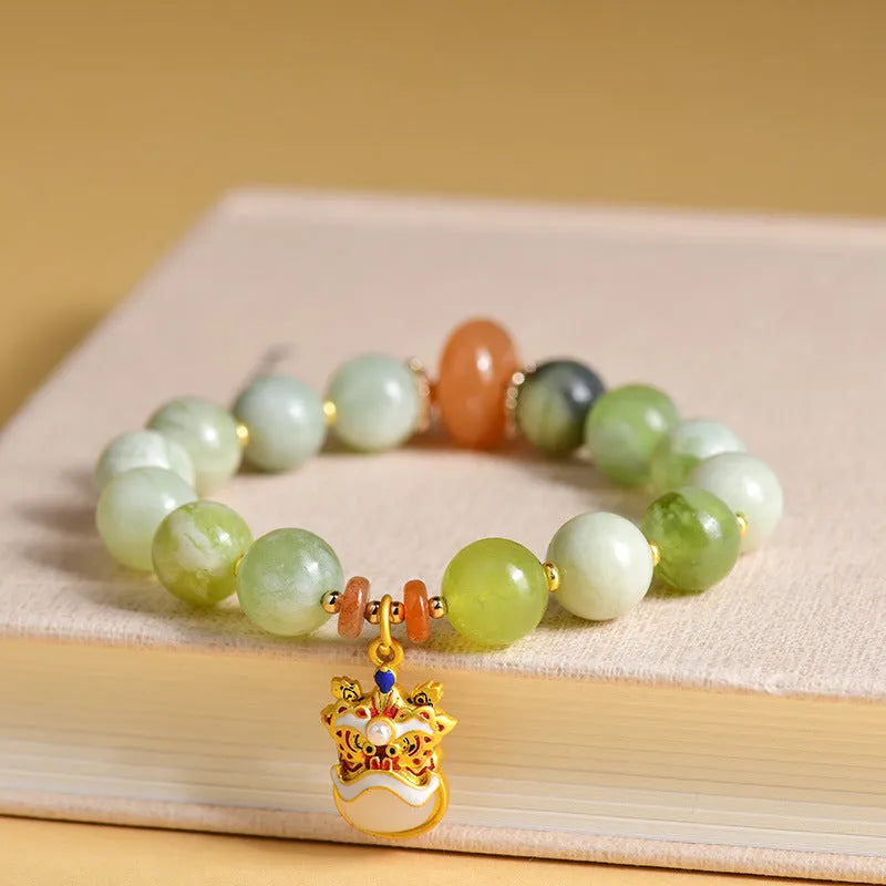 Handmade jade pendant bracelet with green milk-in-water Xingshi stone and 10mm geometry-shaped pendant