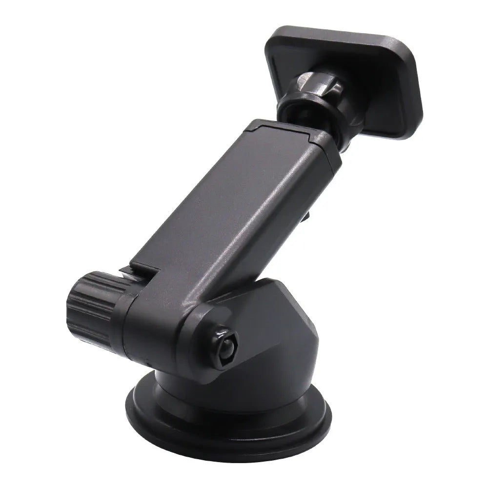 Black rotatable magnetic car phone holder mounted on dashboard with smartphone attached