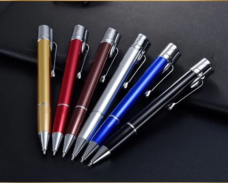 Metal windproof jet torch pen lighter in choice of colours, shown with key chain.