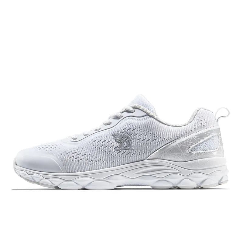 Men's sports running shoes with PU and fabric upper, lace-up closure, leather stitching, available in multiple colours