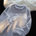 Men's dark rose flocking horse pattern pullover sweater in cotton-polyester fabric
